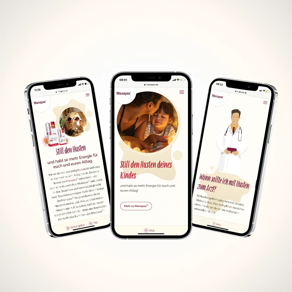 Ansichten der Website als Screens im Smartphone